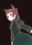  1girl animal_ears black_background bow braid capelet cat_ears dress extra_ears green_bow green_dress highres juliet_sleeves kaenbyou_rin long_sleeves mmagma3 one-hour_drawing_challenge pointy_ears puffy_sleeves red_eyes redhead sketch solo touhou twin_braids 