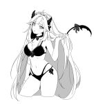  1girl bow bra choker cowboy_shot demon_girl demon_horns demon_tail greyscale horns long_hair looking_at_viewer monochrome navel panties pointy_ears simple_background siun sketch solo tail tail_bow tail_ornament underwear vei_(vtuber) very_long_hair virtual_youtuber vshojo white_background 