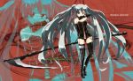  boots chain chains elbow_gloves garters gloves hatsune_miku leather long_hair naka red_eyes scythe thigh-highs thigh_boots thighhighs twintails very_long_hair vocaloid zettai_ryouiki 