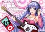  blue_eyes guitar hand_on_headphones hatsune_miku headphones ipod purple_hair ribbons vocaloid 