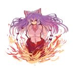  breasts fire frown fujiwara_no_mokou hair_ribbon hands_in_pockets kurobuta_(meregear) large_breasts long_hair red_eyes ribbon solo touhou 