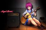  angel_beats! guitar instrument iwasawa mutsuki_(moonknives) pink_hair school_uniform serafuku sitting sleeves_rolled_up 