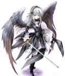  angel angel_wings bow cross headband rozen_maiden silver_hair suigintou sword wings_ 