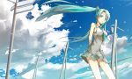  aqua_eyes aqua_hair arms_behind_back cloud clouds hatsune_miku highres long_hair ooshima_(masa612) open_mouth panties petals power_lines road_sign sign sky solo standing striped striped_panties twintails underwear vocaloid wind 