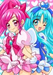  absurdres blue_eyes blue_hair cure_blossom cure_marine futari_wa_pretty_cure hair_ornament hanasaki_tsubomi heartcatch_precure! heartcatch_pretty_cure! highres kurumi_erika long_hair magical_girl multiple_girls pink_eyes pink_hair ponytail precure shoko-tan smile wink 