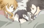  bad_id bed bed_sheet black_hair brown_hair candy_boy highres long_hair petting sakurai_kanade sakurai_shizuku sakurai_yukino under_covers 