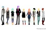   blonde_hair blue_eyes blue_hair boots brown_eyes green_eyes green_hair group gumi hat hatsune_miku kagamine_len kagamine_rin kaito kamui_gakupo kneehighs long_hair megurine_luka meiko miki_(vocaloid) pantyhose pink_hair ponytail purple_hair redhead short_hair skirt sunglasses thigh-highs necktie vocaloid white  