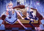  animal_ears bare_shoulders blonde_hair blue_eyes butterfly cat_ears catgirl chandelier crown detached_sleeves gloves hair_ribbon heterochromia lolita_fashion long_hair pigtails ribbon_choker shoe_removed shoes silver_hair sitting tagme thigh-highs zettai_ryouiki 