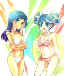  blue_eyes blue_hair double_bun green_eyes inazuma_eleven innertube irouha long_hair makyua multicolored_hair striped striped_bikini striped_swimsuit swimsuit urubida 