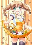  apron brown_hair green_eyes tagme thigh-highs twintails 