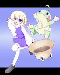  1girl crossover miyo_(miyomiyo01) moriya_suwako poke_ball pokemon pokemon_(creature) politoed touhou 