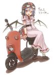  blue_hair fang goggles helmet motor_vehicle red_eyes remilia_scarlet rock_heart scooter short_hair sitting solo touhou vehicle wings 