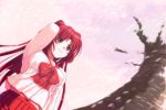  2sox[black] cherry_blossoms from_below kousaka_tamaki long_hair red_hair ribbon school_uniform to_heart_2 tree twintails 
