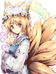  chaigidhiell doombringer dress face fox_tail gradient_eyes hat multicolored_eyes multiple_tails purple_eyes short_hair smile solo tail touhou wide_sleeves yakumo_ran yellow_eyes 