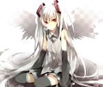  hatsune_miku long_hair red_eyes twintails vocaloid white_hair wings 