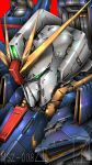  character_name denjyou23 from_side gundam gundam_msv highres looking_down mecha mobile_suit no_humans portrait red_background science_fiction solo v-fin zeta_gundam zii_gundam 