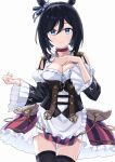  1girl animal_ears black_hair blue_eyes breasts choker detached_sleeves dirndl eishin_flash_(umamusume) eyebrows_visible_through_hair german_clothes highres horse_ears horse_girl horse_tail large_breasts re1_jasmine red_choker short_hair simple_background solo tail umamusume upper_body 