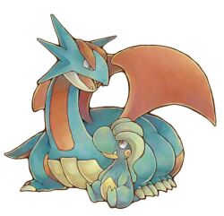 bagon brown_eyes claws evolutionary_line full_body looking_at_another lowres m-mi no_humans open_mouth pokemon pokemon_(creature) salamence simple_background white_background 