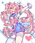  1girl bandages blush bow breasts closed_eyes crop_top elsword gloves heart jewelry laby_(elsword) long_hair pale_skin pink_hair pogorabbit ribbon ring short_shorts shorts smile thigh-highs thighs twintails very_long_hair 