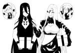  4girls alchemist_(girls&#039;_frontline) bangs bare_shoulders battleship_princess black_hair blush box breasts closed_mouth commission crossover destroyer_(girls&#039;_frontline) destroyer_princess dress eyepatch gift gift_box girls_frontline horns kantai_collection large_breasts long_dress long_hair monochrome multiple_girls oni_horns open_mouth reizo_ne smile sparkle trait_connection very_long_hair white_hair 