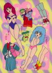  1980s_(style) barefoot blue_hair disembodied_limb dual_persona full_body gera_gera_(persia) long_hair mahou_no_yousei_persia navel official_art open_mouth panties persia_(mahou_no_yousei_persia) pink_panties redhead retro_artstyle topless underwear 