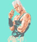  1boy anzumame bare_shoulders blue-eyes blue_eyes earrings grey_hair jean_pierre_polnareff jewelry jojo_no_kimyou_na_bouken male_focus no_lineart solo stardust_crusaders wristband 