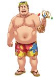  1boy alpha_transparency ammami8 blonde_hair brown_hair eyewear_on_head flip-flops gradient_hair long_sideburns male_focus male_swimwear motosumi_(housamo) multicolored_hair muscular muscular_male official_art open_mouth plump sandals scar short_hair sideburns smile sunglasses swim_trunks thick_eyebrows tokyo_afterschool_summoners transparent_background vajra_(object) 