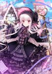  1girl black_dress dress fate/extra fate/grand_order fate_(series) highres long_hair looking_at_viewer nursery_rhyme_(fate) white_hair 