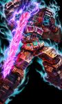  decepticon glowing glowing_eyes highres holding holding_sword holding_weapon mecha nemesis_prime no_humans open_hand pink_eyes science_fiction solo sword transformers twitter_username uungunover weapon 