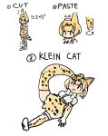  absurdres animal_ears blonde_hair bow bowtie elbow_gloves english_text extra_ears eyebrows_visible_through_hair gloves highres kemono_friends klein_bottle lying math no_mouth numbered_panels omnisucker on_back print_gloves print_legwear print_skirt serval_(kemono_friends) serval_print short_hair skirt smile striped_tail tail thigh-highs white_bow white_bowtie 