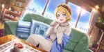  ayase_eli blonde_hair blue_eyes blush jacket long_hair love_live!_school_idol_festival_all_stars smile 