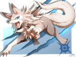  artist_name blue_eyes commentary_request ivan_(ffxazq) lycanroc lycanroc_(midday) no_humans open_mouth pokemon pokemon_(creature) revision solo teeth tongue 