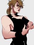  1girl black_nails blonde_hair claws dio_brando genderswap genderswap_(mtf) highres jojo_no_kimyou_na_bouken jonya red_eyes sleeveless sleeveless_turtleneck solo stardust_crusaders turtleneck wristband 