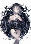  1girl absurdres bangs black_hair breasts cicirelrel closed_eyes commentary english_commentary eyebrows_visible_through_hair feet_out_of_frame hair_between_eyes highres long_hair nude original own_hands_together parted_lips partially_submerged solo water 