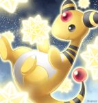  ampharos closed_mouth clouds commentary_request glowing night no_humans outdoors pokemon pokemon_(creature) sasabunecafe sky smile solo 
