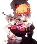  1girl bangs beatrice_(umineko) blonde_hair blue_eyes blunt_bangs blush breasts closed_mouth collarbone eyebrows_visible_through_hair highres large_breasts littlecloudie long_sleeves looking_at_viewer short_hair smile solo umineko_no_naku_koro_ni upper_body 