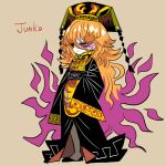  1girl aura character_name chinese_clothes earrings energy eyeshadow jewelry junko_(touhou) long_hair makeup messy_hair orange_eyes orange_hair phoenix_crown ribbon solo tabard tassel touhou yt_(wai-tei) 