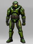 1boy clenched_hands grey_background halo:_combat_evolved halo_(series) hdfm helmet highres looking_to_the_side male_focus master_chief power_armor science_fiction solo spartan_(halo) standing visor 