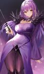 1girl absurdres breasts crossed_arms dress fate/grand_order fate_(series) fur_trim highres jewelry large_breasts long_hair pendant purple_hair red_eyes scathach_(fate)_(all) scathach_skadi_(fate/grand_order) tiara toiro_kinoruru wand