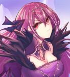 1girl absurdres breasts chocomao crossed_arms dress fate/grand_order fate_(series) fur_trim highres jewelry large_breasts long_hair pendant purple_hair red_eyes scathach_(fate)_(all) scathach_skadi_(fate/grand_order) tiara