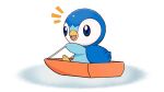 blue_eyes commentary_request happy looking_back no_humans notice_lines official_art open_mouth piplup pokemon pokemon_(creature) project_pochama sitting smile solo tongue white_background 