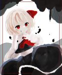  1girl :o ascot bangs black_dress blonde_hair blush collared_shirt commentary_request darkness dress expressionless eyebrows_visible_through_hair frilled_dress frills hair_between_eyes hair_ribbon highres kureha_ki908 open_mouth red_ascot red_eyes red_ribbon ribbon rumia shirt short_hair simple_background solo touhou white_background white_shirt 
