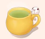  7mb_yut animal animal_focus artist_name commentary cup facial_hair green_tea heart horns league_of_legends mug mustache no_humans porom pulling shadow simple_background standing tea teabag teacup tongue tongue_out white_background 