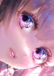  1girl bangs blurry close-up depth_of_field eyelashes face highres lips looking_to_the_side makeup onenechan original overexposure parted_lips solo violet_eyes 