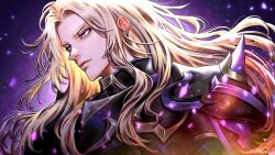  1boy armor black_armor commentary_request dietrich_(fire_emblem) fire_emblem fire_emblem:_fortune's_weave highres long_hair mochi2machi pale_skin purple_armor shoulder_spikes spikes upper_body violet_eyes 