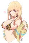  1girl :p bikini bikini_top_only black_bikini black_choker blonde_hair breasts choker commentary_request floral_print heart highres kitagawa_marin large_breasts long_hair looking_at_viewer mel_(melty_pot) navel pink_eyes print_bikini simple_background solo sono_bisque_doll_wa_koi_wo_suru swimsuit tongue tongue_out white_background 