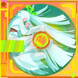  1girl cd cd_case closed_eyes dpuuuuuuuuuuuu false_memory fang_tang_(false_memory) halo highres long_hair long_skirt long_sleeves no_lineart skirt solo white_hair 