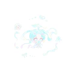  1girl =_= animal barefoot blue_crown blue_dress blue_eyes blue_hair blue_veil bow bowtie bright_pupils cat chibi chinese_commentary cloak clothed_animal commentary_request covered_mouth crown dress ear_covers eyelashes floating floating_crown floating_hair gradient_hair holding holding_animal hood hood_up hooded_cloak infinity_nikki jellyfish liquid_clothes liquid_hair long_hair looking_at_animal medium_dress momo_(fleeting)_(infinity_nikki) momo_(nikki) multicolored_eyes multicolored_hair nikki_(series) official_alternate_costume pink_bow pink_bowtie purple_cloak rippling_reverie_(infinity_nikki) sanwenyuyuzi simple_background sitting star-shaped_pupils star_(symbol) symbol-shaped_pupils twintails two-tone_eyes veil very_long_hair violet_eyes water_drop white_background white_cat white_pupils x_navel 