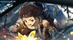  1boy absurdres brown_hair commentary_request crawling crystal diamond_(gemstone) gem gloves highres looking_at_object male_focus rex_(xenoblade) short_hair smile solo sora_(zwz030) xenoblade_chronicles_(series) xenoblade_chronicles_2 yellow_eyes 