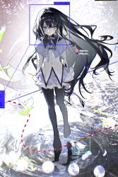 1girl akemi_homura akemi_homura_(magical_girl) bilibili_logo bilibili_username bird black_boots black_hair black_hairband boots capelet closed_mouth commentary expressionless frilled_skirt frills full_body geezhii hairband highres long_hair long_sleeves magical_girl mahou_shoujo_madoka_magica mahou_shoujo_madoka_magica_(anime) neck_ribbon purple_capelet purple_eyes purple_ribbon purple_skirt ribbon sanpaku shirt skirt solo twitter_username twitter_x_logo watermark white_shirt